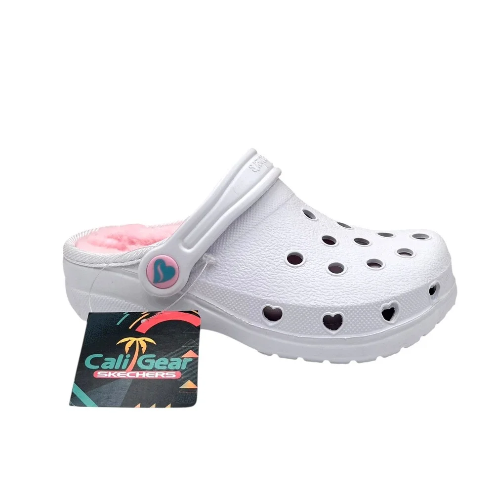 Skechers Toddler Girls Faux Fur Slip On Clogs Size‎ 9 White Pink Warm Comfort